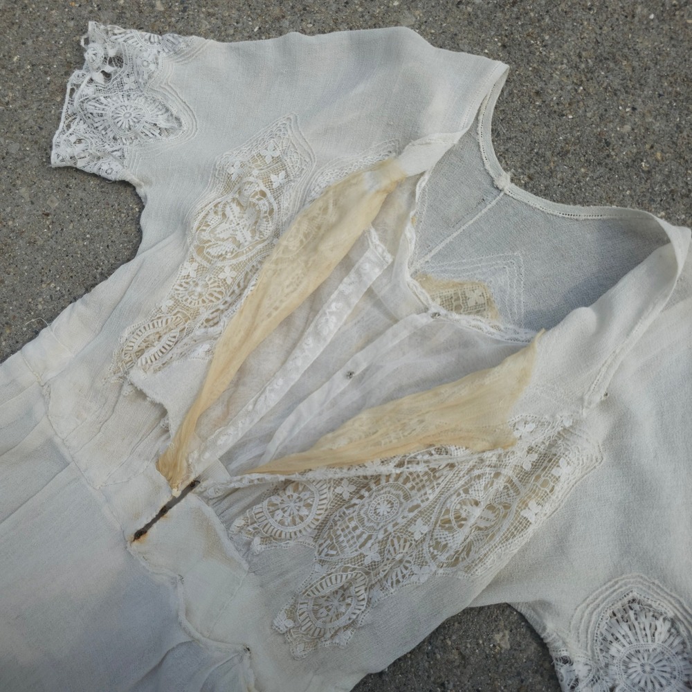 Antique 1900s Edwardian White Cotton Lawn Tea Dress Lace Gown Hi-Low Victorian - Picture 11 of 16